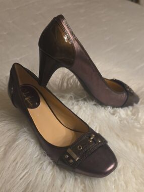 Cole Haan Leather Metallic Brown Heeled Pumps with Stainlees Steel Accents 9B